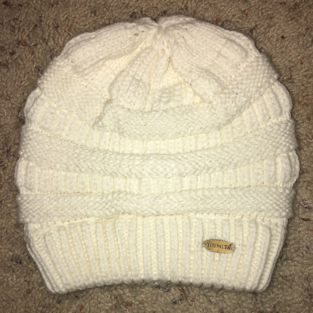 Warm Knitted White Beanie